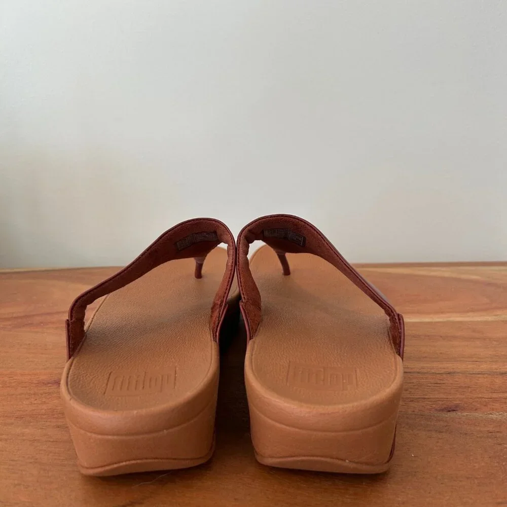 FitFlop Women’s Lulu Leather Toe Post In Cognac Size 6 Summer Sandal Retail $95 - Picture 2 of 6